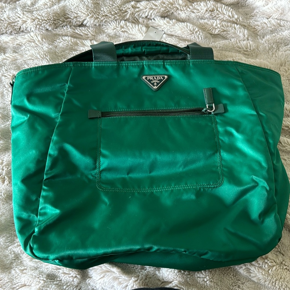 Green Nylon & Leather Prada Tote with Dust Bag